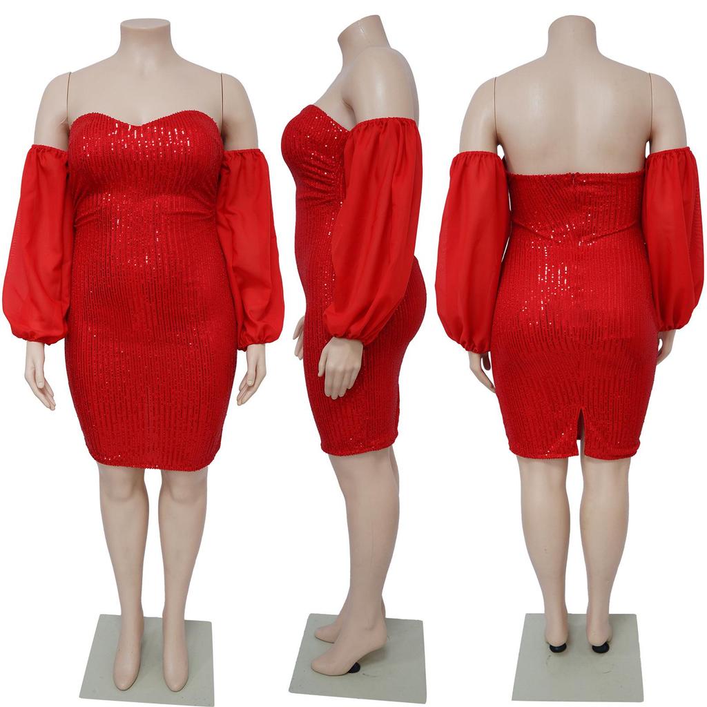 Sexy Sequin Mesh Bandeau Bodycon Evening Dress