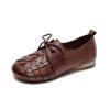 Herbst Neue Vintage Handgeflochtene Schnürung Flache Mokassins Erste Schicht Rindsleder Lässige Damenschuhe