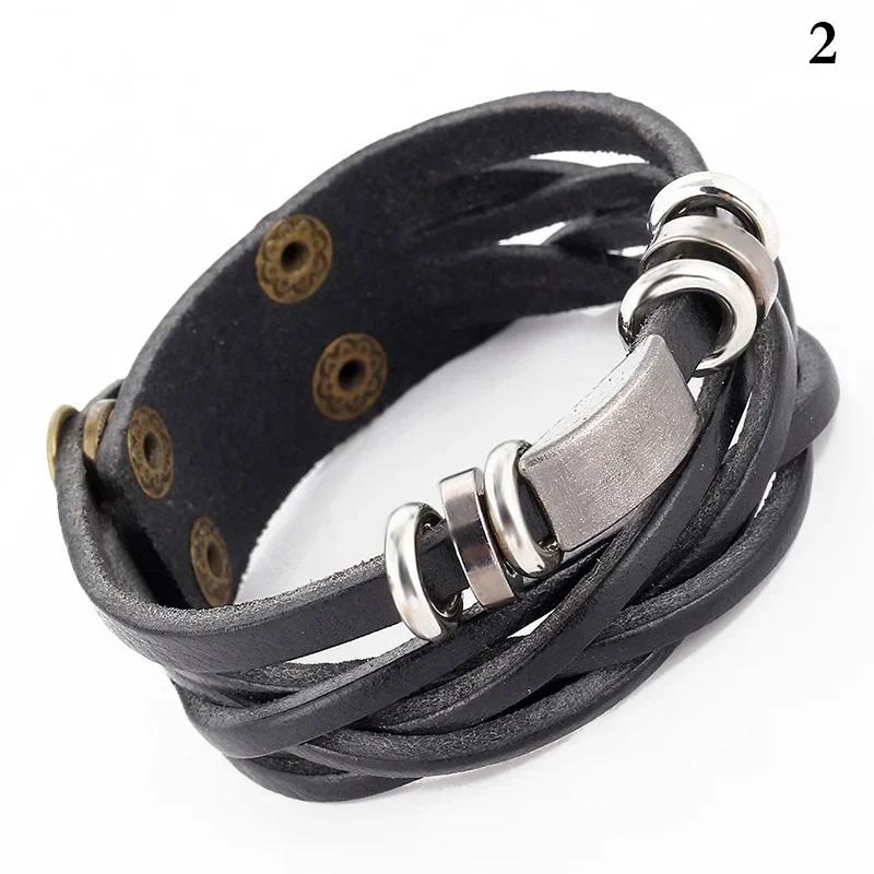 

New Style Hand-woven Bracelets Multi-layer Combination Accessory Stainless Steel Men s Leather Fashion Man Jewelry Wholesale New