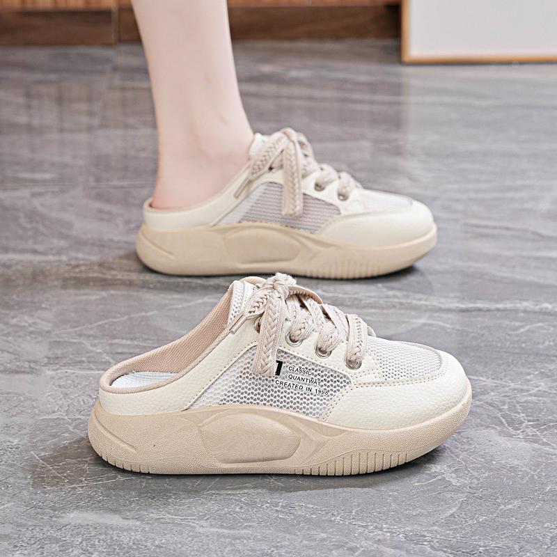 CRLAYDK 2024 Women's Fashion Mesh Breathable Slip On Shoes Backless Summer Casual Loafers Slides Platform Walking Sneakers