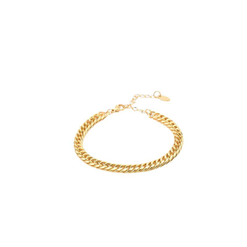 

Высококачественный женский плетеный браслет с двойной застежкой, квадратной цепочкой и простой цепочкой из золотой нержавеющей стали золотой