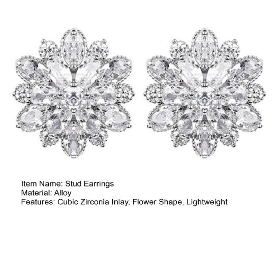 1 Pair Stud Earrings, Cubic Zircon Inlay Women Earrings, Alloy Polished Surface Ear Studs, Versatile Style Jewelry Accessories