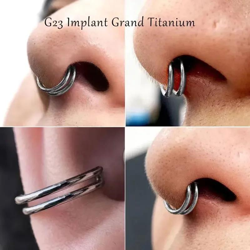 G23 Titanium Nose Ring Piercing 16G Double Layer Hollow Hinged Septum Ear Cartilage Tragus Spiral Piercing Earring Body Jewelry