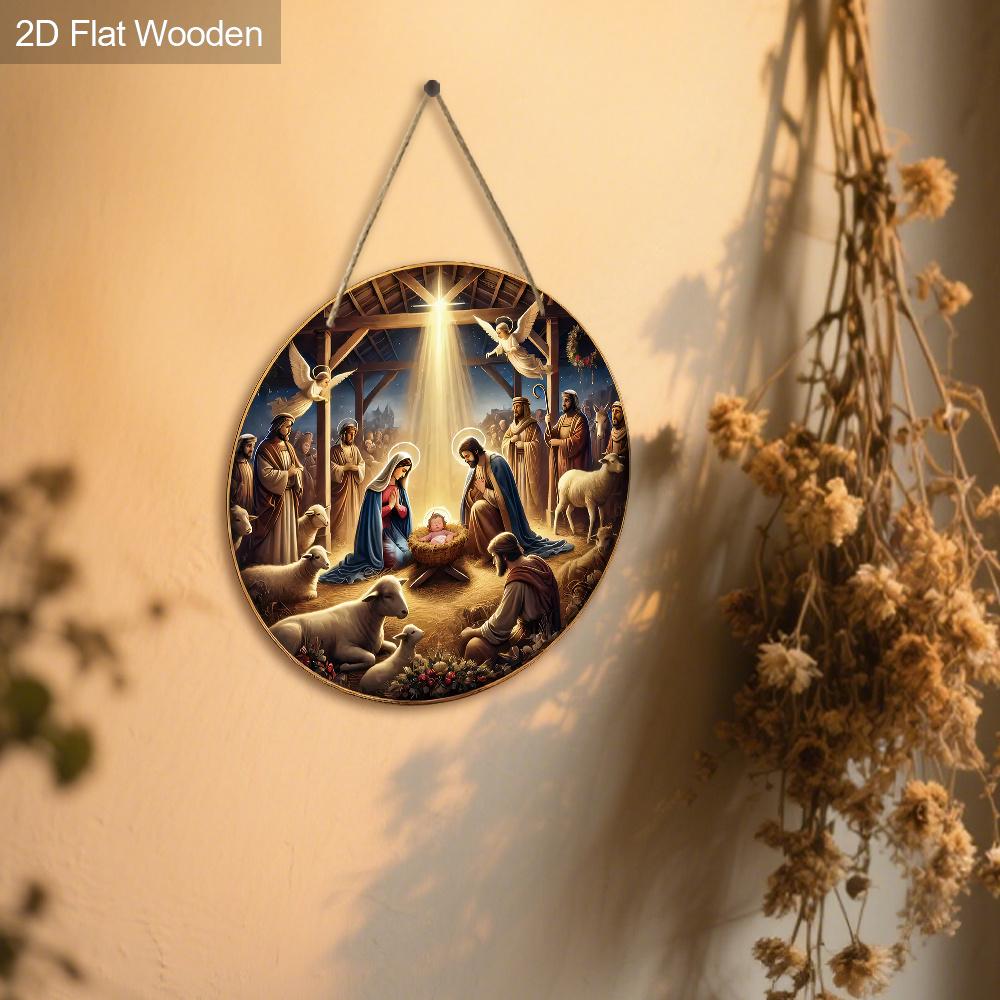 Nativity Wooden Sign - Charming Navidad Sign with Jesus Theme - Unique Decorative Sign and Plaques - Ideal Front Door Decor