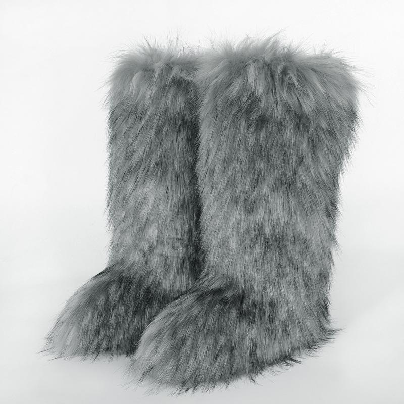 Ladies Winter Faux Fur Raccoon Hairy Boots Snow Boots Shoes