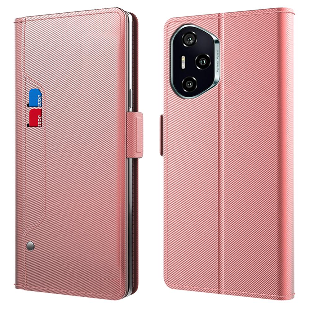 

Для Honor 300 Pro/300 Ultra Чехол Подставка Кожаный Чехол для Телефона Держатель для Карт Зеркало Rose Gold