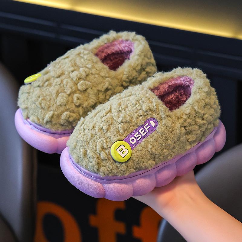 Children's Furry Cotton Slippers for Boys & Girls - Cozy Indoor Shoes for Baby & Parent, Ideal for Autumn & Winter.