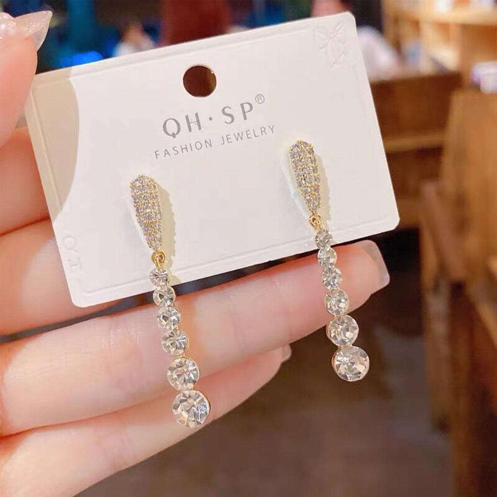 Premium Long Water Diamond Tassel Earrings Women's Super Sparkling Zircon Water Drop Light Luxury New Earnail Earrings