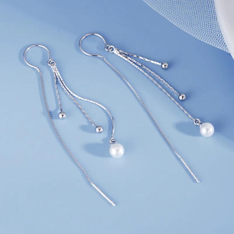 

CIAXY Silver Color Long Tassel Pearl Earrings for Women Super Fairy Wedding Ear Hook Earring Fashion Jewelry Gifts