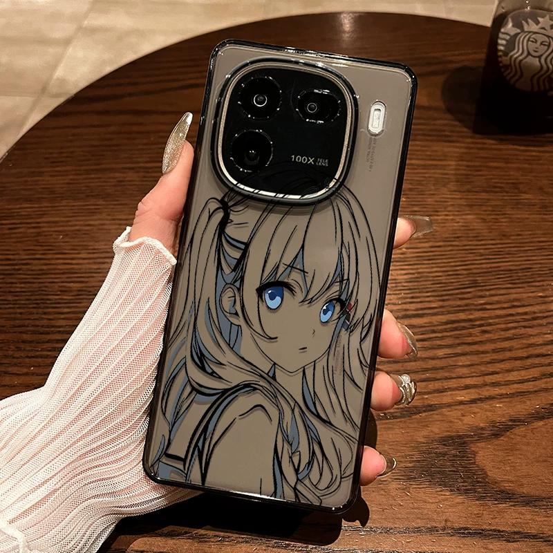 Anime Girl Line Art TPU Phone Case For IPhone 15 14 13 12 11 Pro Max X XR XS 8 7 Plus, Clear Shockproof Protective Cover