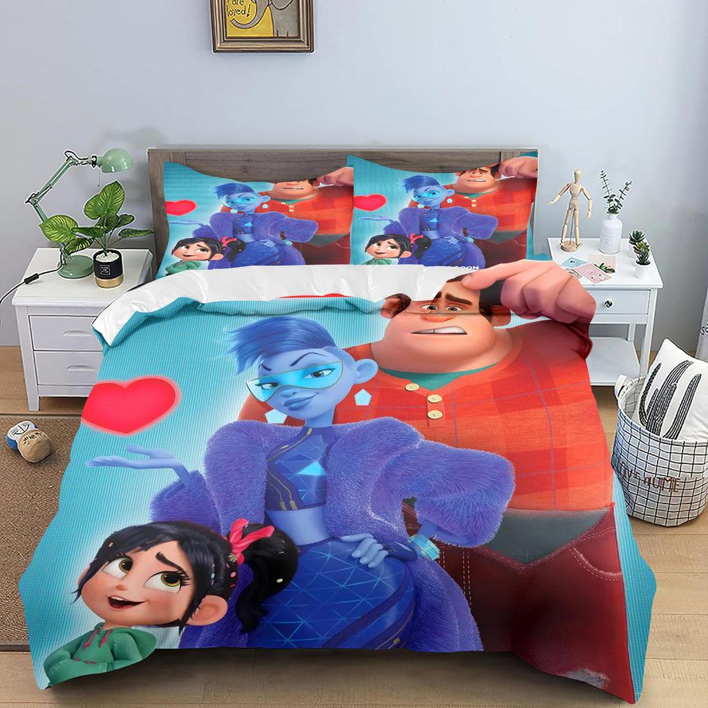 Wreck-It Ralph Bettwäsche-Set für Kinder King Size Luxusbezug 100% Polyester 3-teilig Weihnachtsgeschenke Heimdekoration