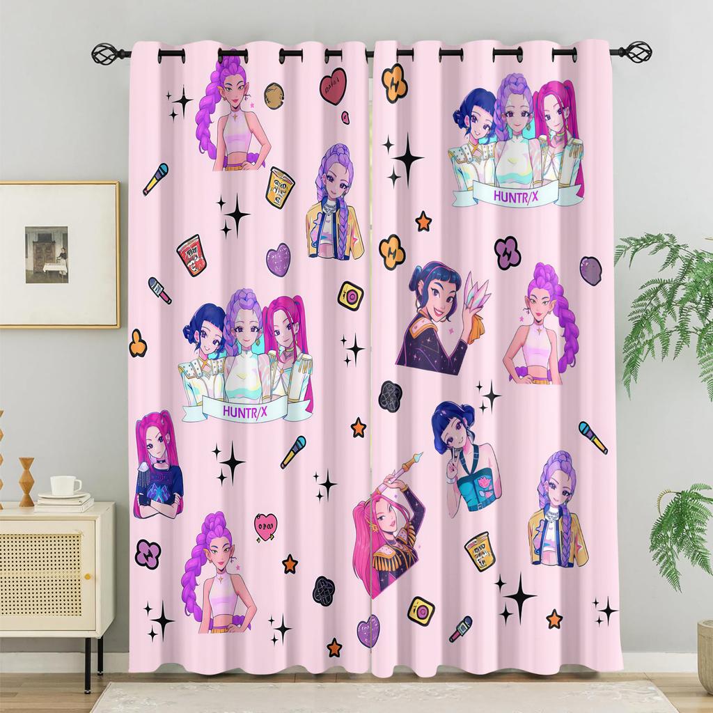 2Pcs K-Pop Demon Hunters Hot Anime Cartoon Printed Blackout Curtains Perfect For Bedroom Living Room Fashion Decorative Curtain