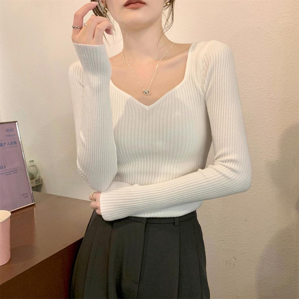 Threaded Sweater Feminine Collar Slim Bottom Top Fall Commuter Sweater Inside