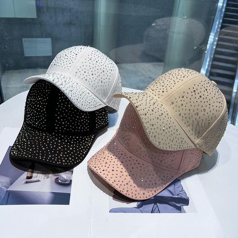 Korean-Style PVC Rhinestone Baseball Cap Women's Trendy Face-Slimming Full-Coverage Cotton Fabric Adjustable 6-Panel Four