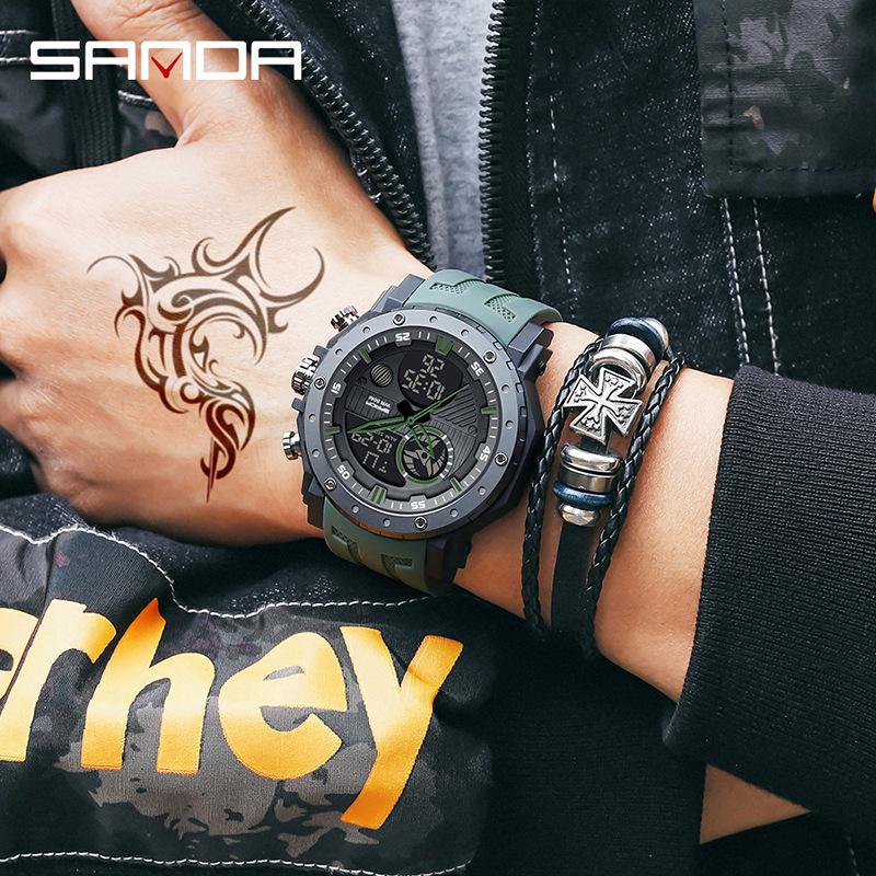 Sanda Multifunctional Dual Display Luminous Waterproof Outdoor Sports Men's Watch with Large Dial