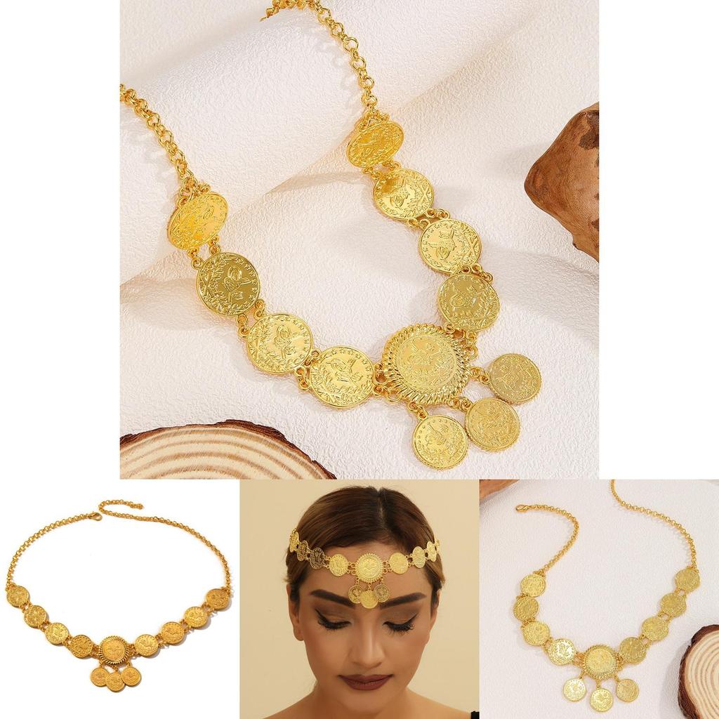 Geometric Style Gold Alloy Headpiece For Bridal And Party Wear With Tassel Details