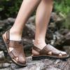 Men Brown Flats Slippers Summer Outdoor Wide Head Hiking Sandals Retro Black Leather Closed Toe Beach Shoes Plus Size