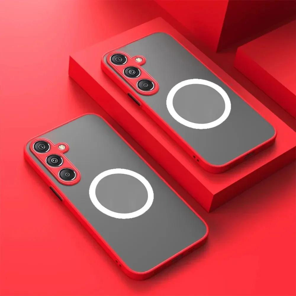 Custodia Magnetica per Telefono con Sensazione sulla Pelle per Samsung Galaxy S25 Edge S23 S24 Ultra Plus A55 A35 A25 A05S A06 A16 A26 A36 A56 5G PC Rigido
