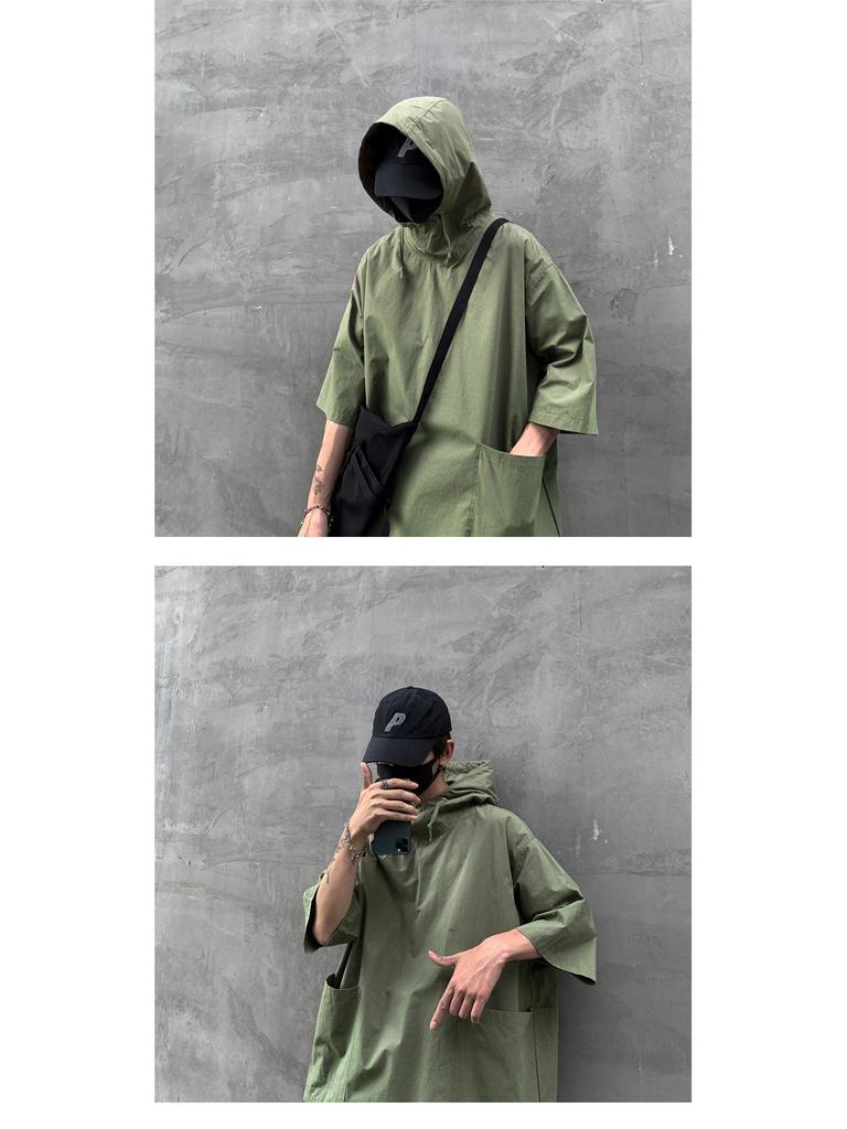 Men's Korean Retro Hong Kong Style Hooded Short-Sleeve Sweatshirt