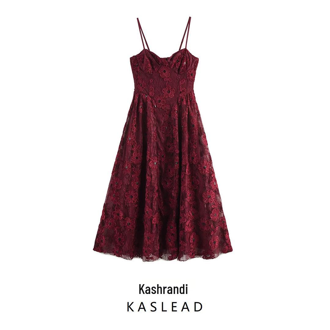 

2025 Spring Women s Elegant Slim Fit Retro Sling Dress L красный