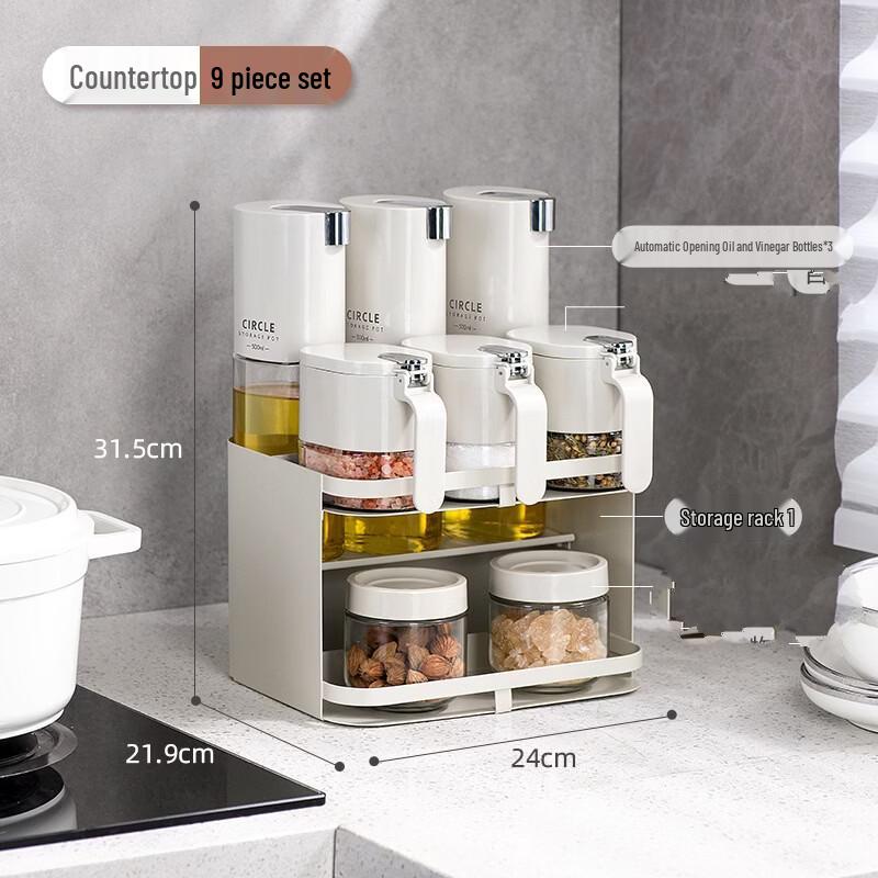 ZISIZ 9-Piece Countertop Seasoning and Oil Dispenser Set