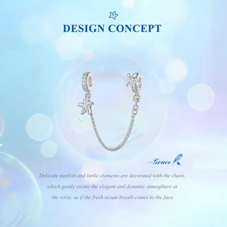 BAMOER 925 Argint Sterling Lumea subacvatică Gel de siliciu Breloc de lanț de siguranță pentru femei Brățară și brățar Cadou de bijuterii DIY