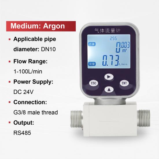 MEMS Thermal Gas Flow Meter G3/8 Male DN10 Mass Flow Sensor for Air Oxygen Nitrogen Argon Methane RS485 Output