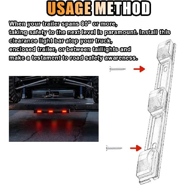 Car Trailer Tail Light Bar, 3-Light 9 LED Gap Identification Marker Light Strip With Stainless Steel Bracket, Identification Marker Light With Black