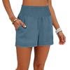 Women's  Cotton Linen Shorts Smocked Waisted Wide Leg Short Pants With Pockets