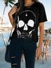 Women's Cotton Graphic T Shirt Skull Print Distressed Short Sleeve Loose Top
