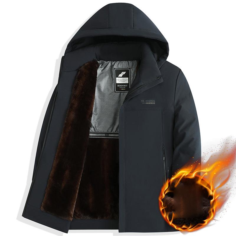 

Men s Winter Warm Fleece Lined Business Jacket Outdoor Windproof Multi-Pocket Hooded Coat for Male Hooded Thicken Long Jackets Fashion Casual Parka L темно-синий