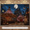 One 2D flat banner with a Halloween circus carnival theme background including a carousel.zyc