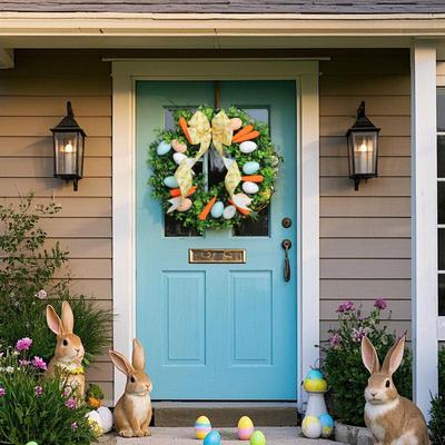 Farmhouse Easter Wreath Front Door Garland Decorative Eggs Spring Decor for
