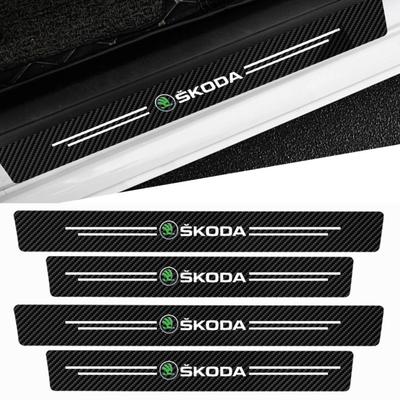 AFA1 4Pcs Carbon Fiber Car Door Sill Protector Threshold Stickers For Rapid Scala Kodiaq Fabia Kamiq Karoq Octavia VRS Superb 3