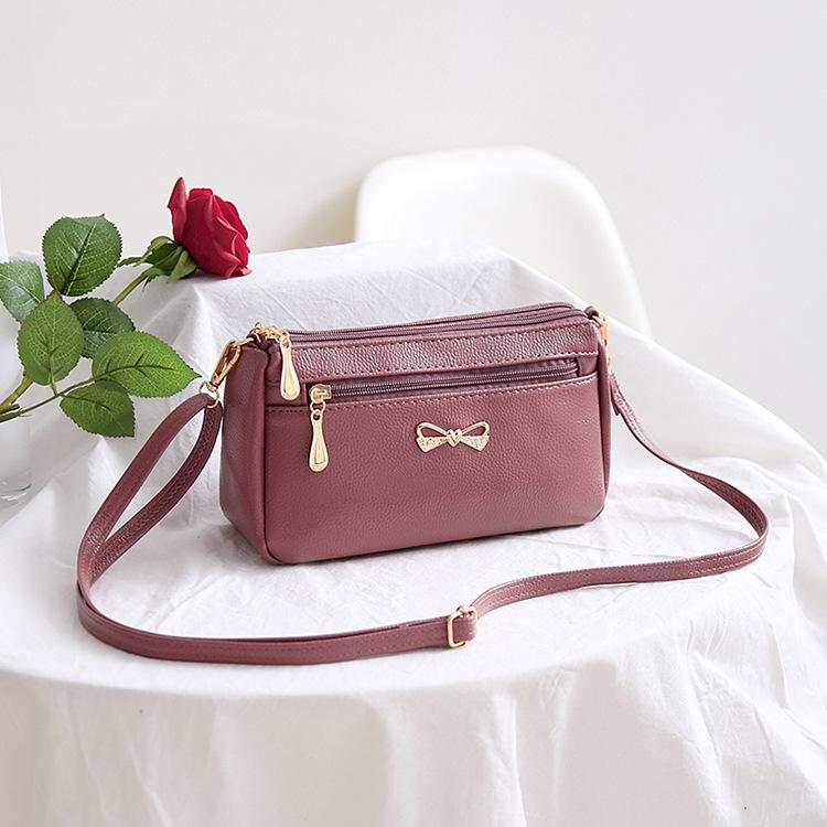 New Style Mother Trendy Women's Bag Solid Color Pu Women's Slanted Strap Shoulder Bag Bow Soft Leather Small Bag