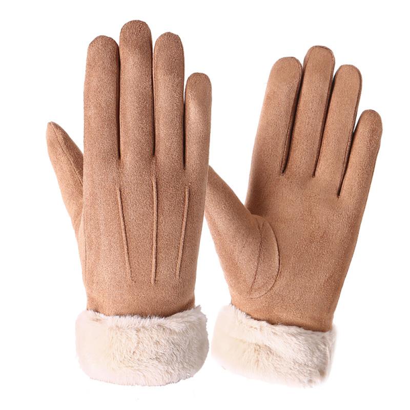 Women Winter Gloves Suede Leather Non-slip Touch Screen Warm Thick Gloves With Fur For Outdoor