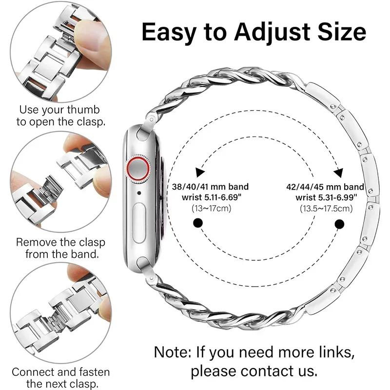 Fashion Metal Bracelet Strap For Apple Watch Ultra 44mm 45mm 40 41 49 Chain Design Women Bands For iWatch 9 8 7 6 5 4 3