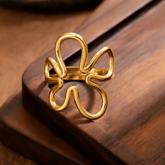 Thumb Ring Irregular Hollow Flower Shape Adjustable Opening Design Finger Ring Stainless Steel Finger Band Versatile Jewelry Gift