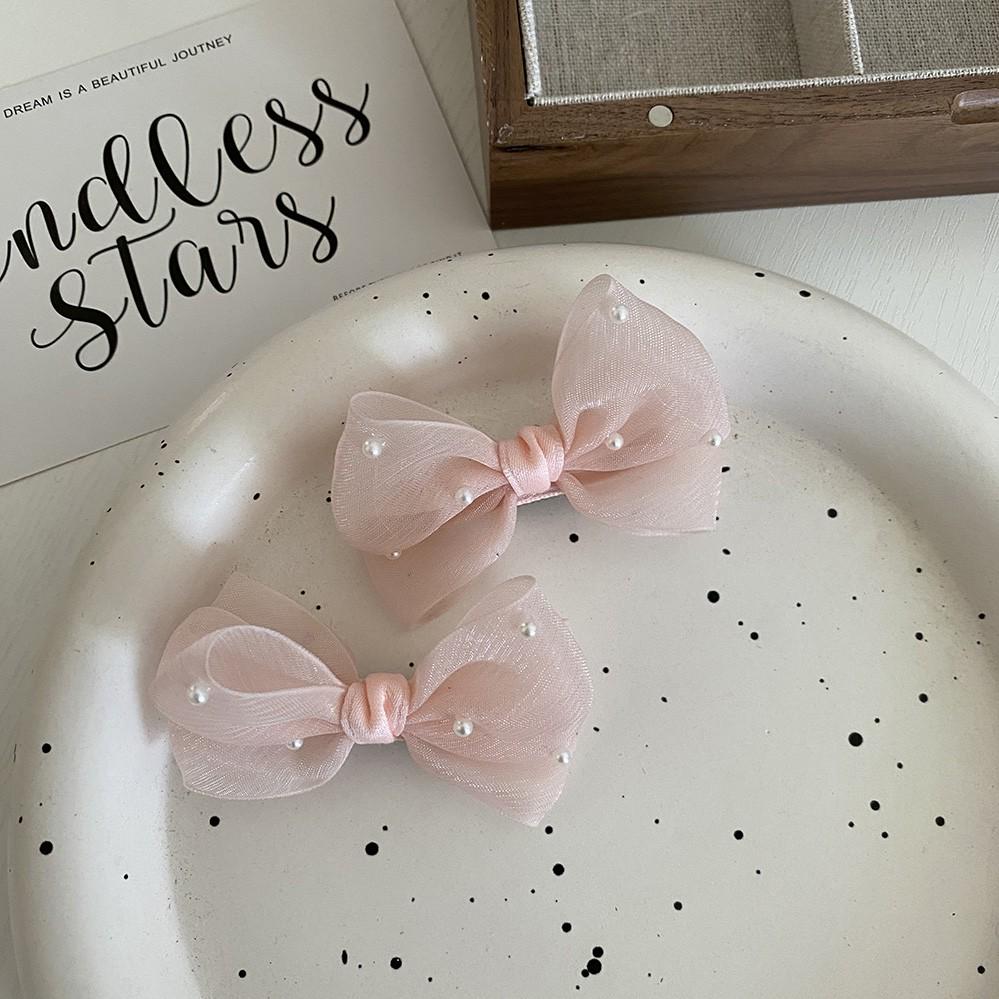 Handmade Double Pearl Bow Hair Clip for Girls - Sweet Princess Accessory