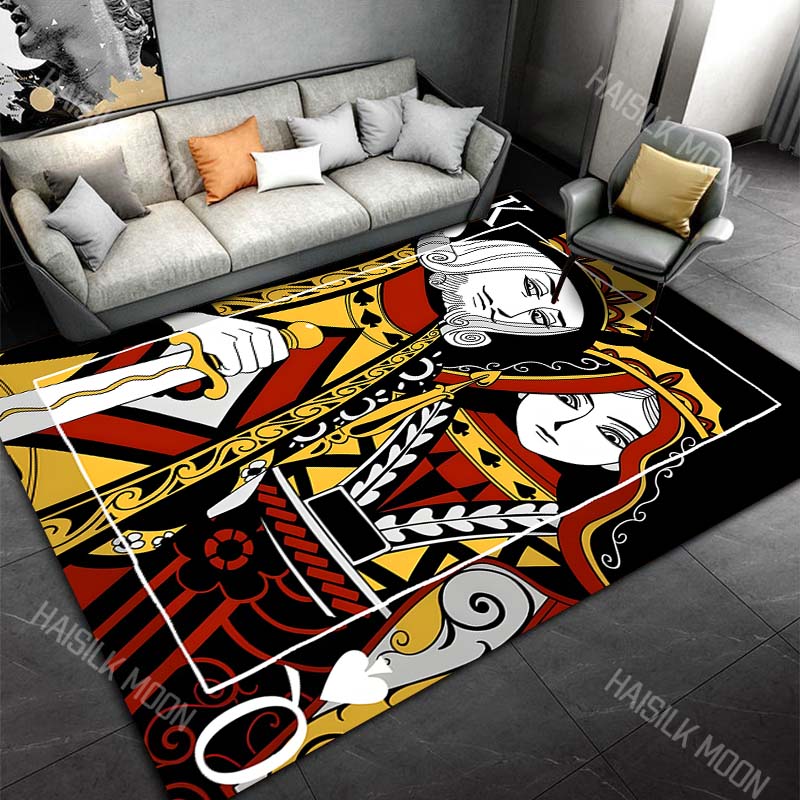 1PC Playing Card King Queen Illustration Carpet for Living Room Bedroom Sofa Home Decor Rus Non-slip Floor Mat Luxury Gift