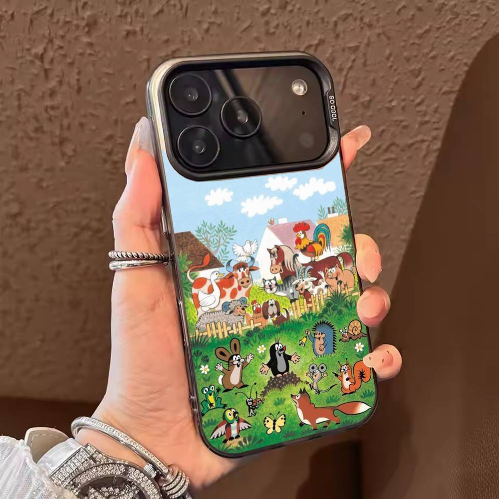 Classic Cartoon Little Mole Phone Case For iPhone 17,16,15,14,13,12,11,Pro Max,Plus black Candy Silver Cover