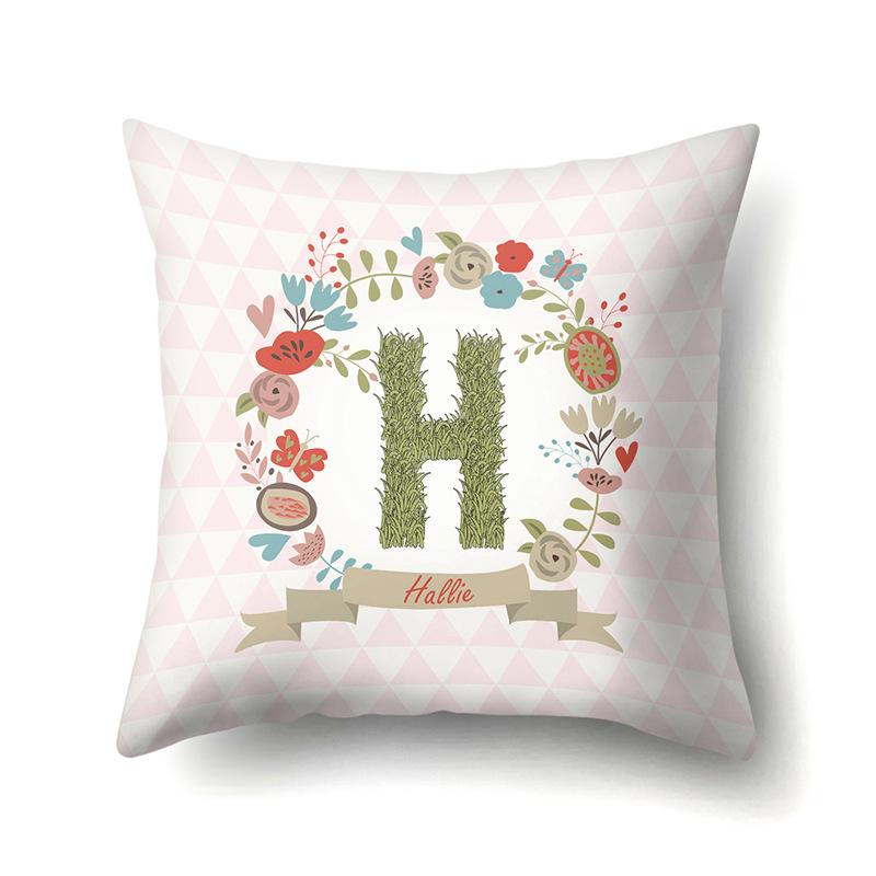 Polyester Pillowcase Car Decoration Home 26 English Letters Plant Wavy Print Pillowcase