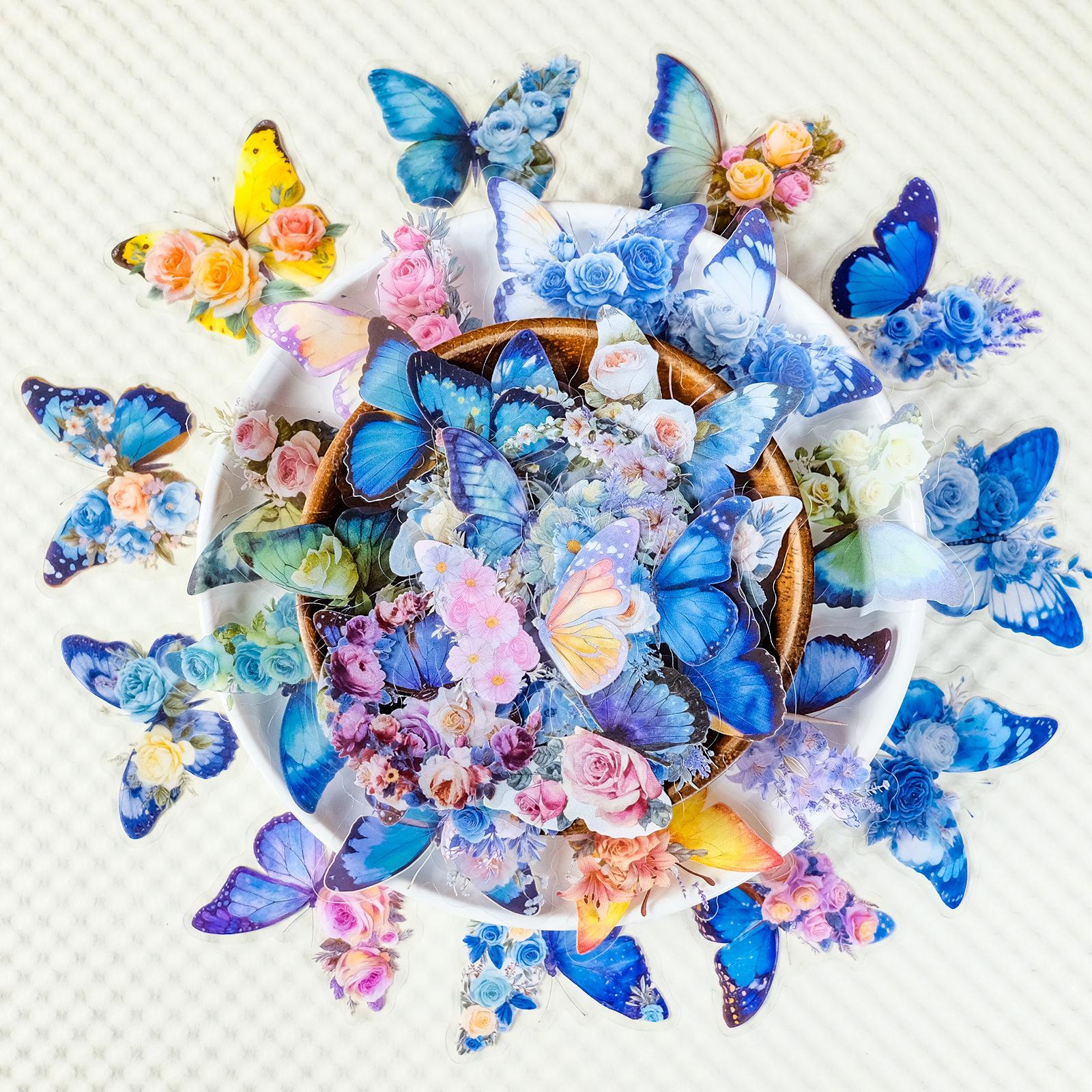56 Blue Butterfly Transparent Pet Stickers Wind Literary Landscaping Creative Decorative Sticker Batch