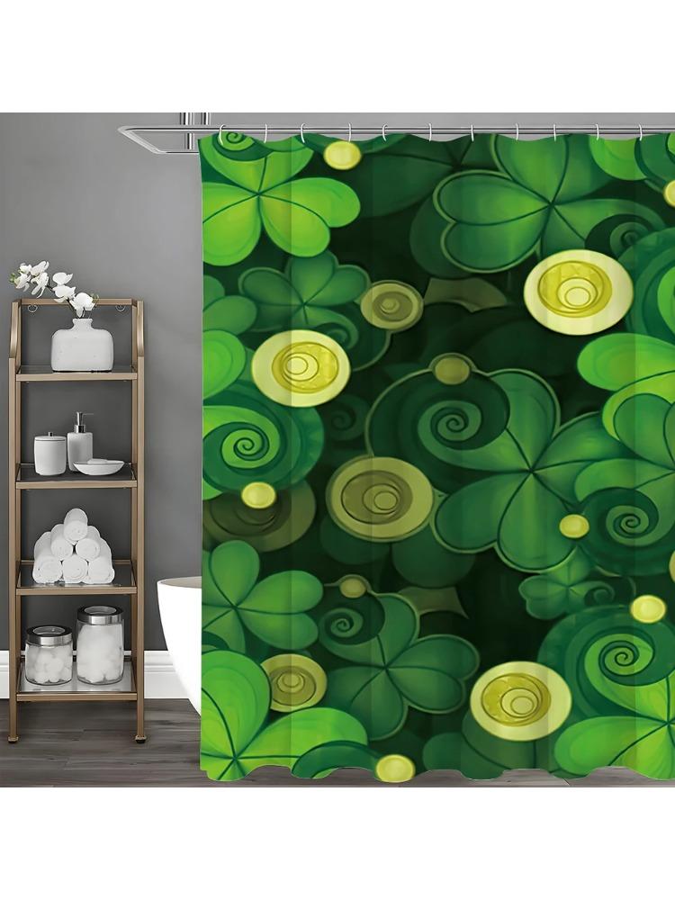 

St. Patrick S Day Clover Gold Coin Shower Curtain, Bathroom Decorative Shower Curtain, Waterproof Shower Curtain With Hooks W60H190(CM)-1 Pcs