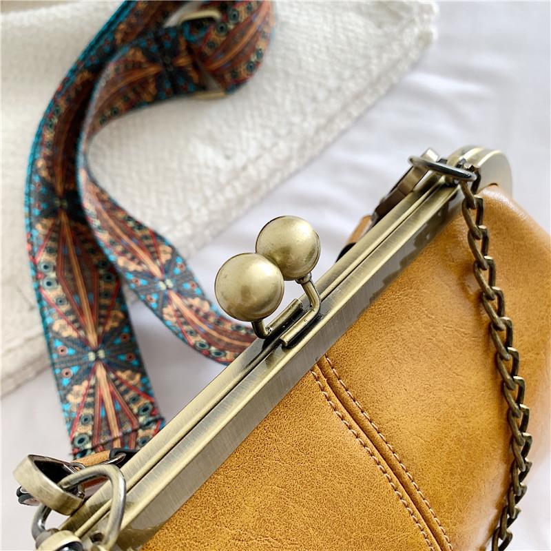 Wide Strap Vintage Fashion PU Leather Bag Women's Handbags Chain Tote Bags Women Shoulder Crossbody Messenger Bags