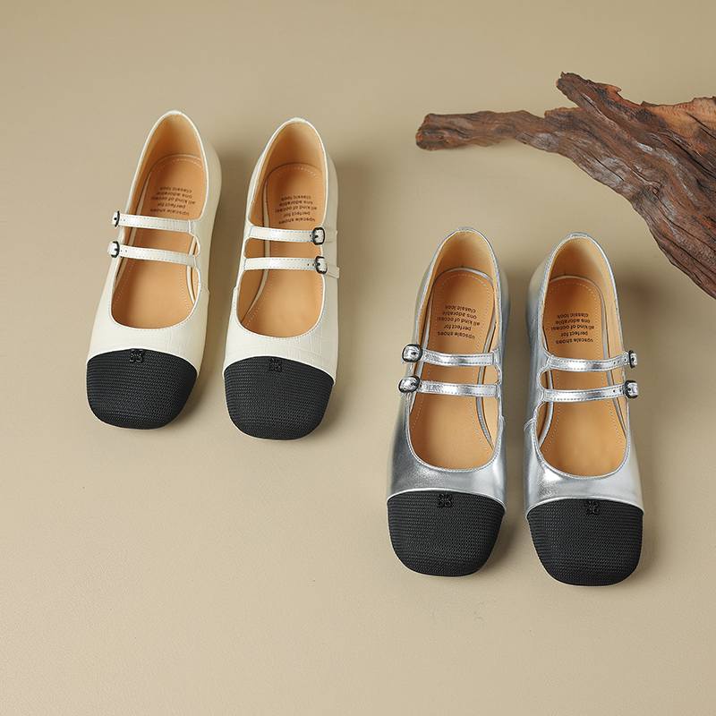 Krazing Pot Sauseskinn Rund Tå Tykke Lave Hæler Vår Sommer Mary Janes Pluss Størrelse 42 Blandet Farge Damepumps