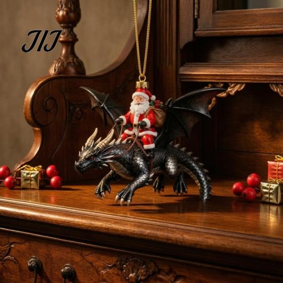 Novelty Festive Wall Decorations 2Pcs Santa Dragon Rider Christmas Ornament, 2D Acrylic Flying Handcrafted Hanging Ornaments Claus Decor, Tree