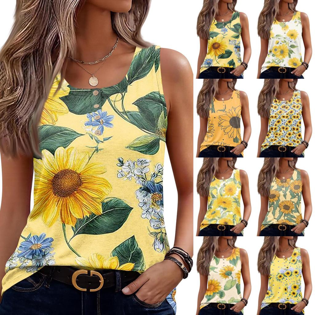Womens Tank Tops Summer Sleeveless Tops Loose Button Shirts Neck Dress Casual Vest Clothes