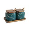 Japanese Kitchen frosted seasoning pot set two pack marble ceramic household combined seasoning box salt sugar seasoning bottle