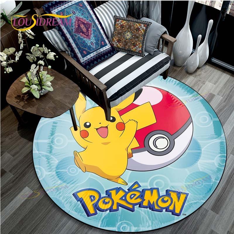 Oturma odası halısı Pikachu Karikatür Pokemon 3D Yuvarlak Paspaslar Sehpa Ev Çocuklar Zemin Halı Kaplama Kaymaz Alan Kilim